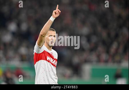 DFB Cup, Waldemar Anton VfB Stuttgart (02) Geste, Gesten, MHPArena, MHP Arena Stuttgart, Baden-Württemberg, Deutschland Stockfoto