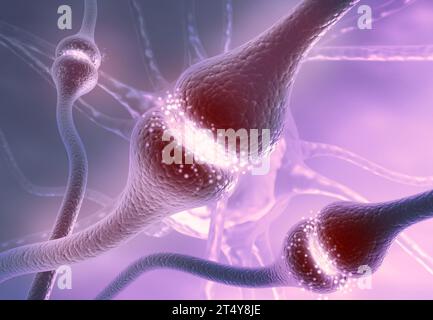 Neuronzellen senden elektrische chemische Signale. 3D-Abbildung Stockfoto