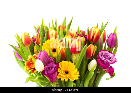 Bündel von bunten Blumen auf weißem Hintergrund Stockfoto