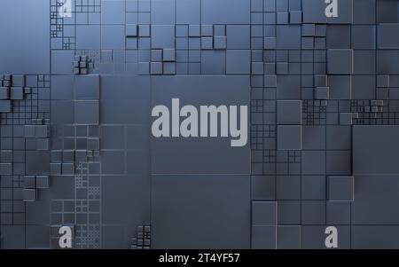 Platine mit Metallwürfeln, 3D-Rendering. 3D-Abbildung. Stockfoto