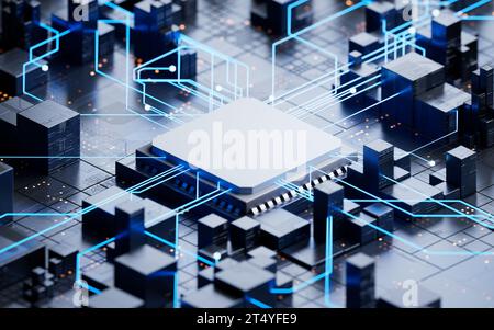 Technologie-Platine und -Kern, 3D-Rendering. 3D-Abbildung. Stockfoto