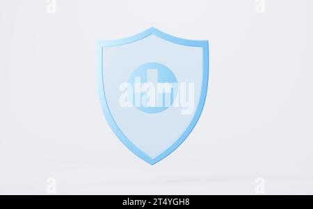 Blauer Schild mit medizinischem Zeichen, 3D-Darstellung. 3D-Abbildung. Stockfoto