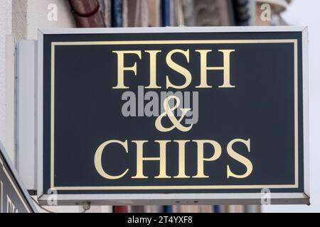 Fish and Chips-Schild. Stockfoto