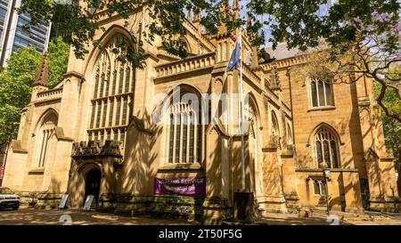 St Andrew's Cathedral ist seit dem 19. Jahrhundert geöffnet, Town Hall, Sydney, NSW, Australien Stockfoto