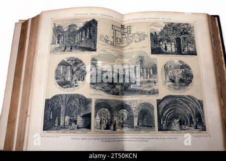 Illustrations of Fountains Abbey Yorkshire Ein Zisterzienserkloster, das 1132 gegründet wurde, war eines der umfangreichsten religiösen Häuser, die während der Unterdrückung unterdrückt wurden Stockfoto