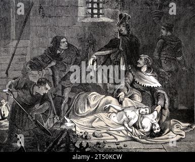 Illustration der Beerdigung der ermordeten Söhne Eduards IV. Im Tower aus der Popular History of England Band 1 von Charles Macfarlene und Thomas Ar Stockfoto