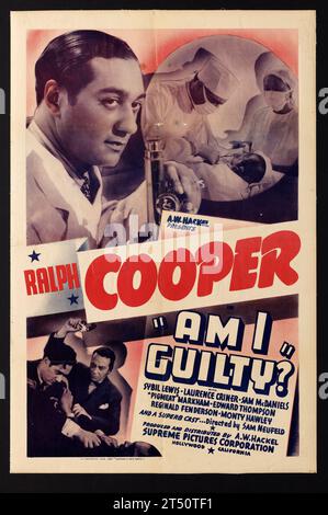 Filmplakat für Ralph Cooper in bin I guilty? Regie führte Samuel Neufeld und erschien 1940. Stockfoto