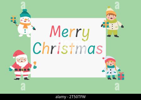 Trendige weihnachtskarte mit Zeichentrickfiguren Stock Vektor