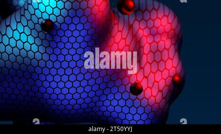 Abstrakte Neon-Metaball mit Scale Reptile Texture Meta Ball Bubble Transition Transformation für Business-Präsentation Hintergrund Stockfoto