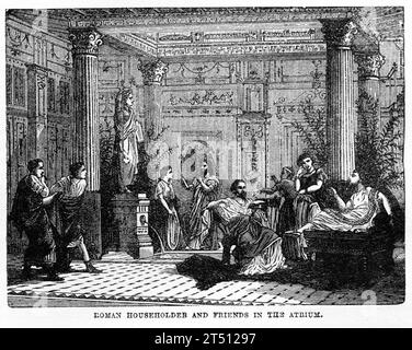 Halbton römischer Haushalte und Freunde im Atrium, veröffentlicht um 1887 Stockfoto