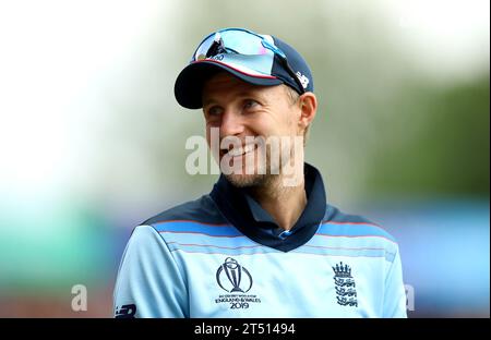 Dateifoto vom 18.06.2019 von Joe Root aus England, der sich vor Englands Wochenendkampf mit Australien bullisch fühlt und behauptet, dass er „dieses Team jeden Tag über ihre Konkurrenten haben würde“, obwohl es bei der Weltmeisterschaft sehr unterschiedliche Erfolge gab. Ausgabedatum: Donnerstag, 2. November 2023. Stockfoto