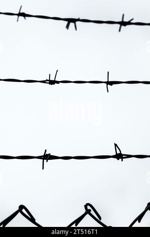 Abstraktes Detail eines Stacheldrahtzauns Stockfoto