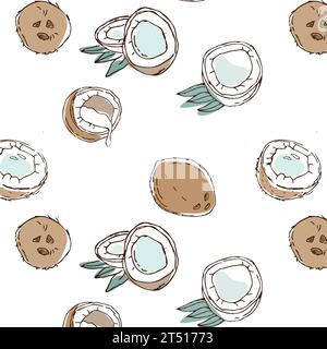 Kokosnüsse skizzieren – nahtloser Hintergrund für Lebensmittel Stock Vektor