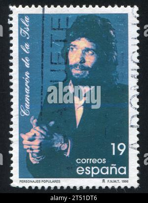 SPANIEN - CA. 1996: Briefmarke gedruckt von Spanien, zeigt Jose Monge Cruz, Sänger, ca. 1996 Stockfoto