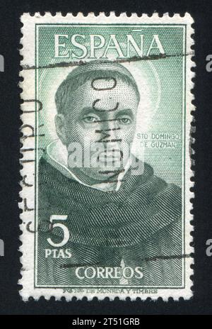 SPANIEN - UM 1965: Briefmarke gedruckt von Spanien, zeigt St. Dominic de Guzman, um 1965 Stockfoto