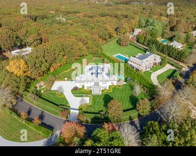 arial Blick auf ein Haus auf 14 Ranch Court, Sagaponack, ny Stockfoto