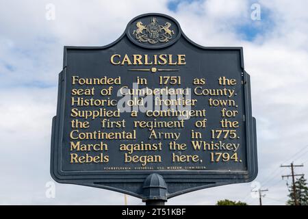 Carlisle, PA - 27. September 2023: Geschichte der Stadt Carlisle und ihre Gründung 1751 als Grenzstadt. Stockfoto