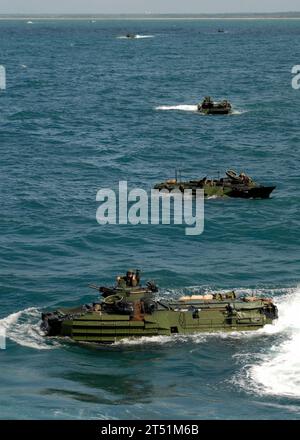 0807193392P-113 ATLANTISCHER OZEAN (19. Juli 2008) Amphibienangriffsfahrzeuge der 26. Marine Expeditionary Unit bereiten sich auf den Einstieg an Bord des Amphibienanlegeschiffs USS Carter Hall (LSD 50) während der Iwo Jima Expeditionary Strike Group Composite Unit Training Übungsübung (COMPTUEX) vor. COMPTUEX bietet eine realistische Schulungsumgebung, um sicherzustellen, dass die Streikgruppe in der Lage und bereit für die bevorstehende geplante Bereitstellung ist. Marineblau Stockfoto