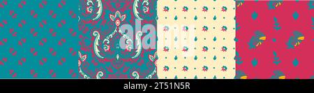 Kollektion mit nahtlosen Mustern aus Blumenmotiven Stock Vektor