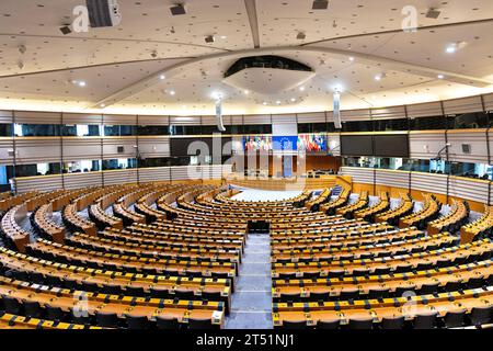 Plenarsaal im Espace Léopold, Gebäude des Europäischen Parlaments, Brüssel, Belgien Stockfoto