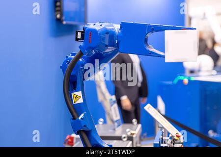 Roboter- oder Roboterarm für industrielles Bestücken, Einsetzen, Qualitätsprüfungen oder Maschinenpflege Stockfoto