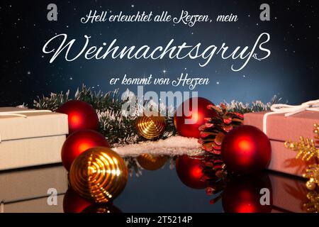 Weihnachtsgrüße mit einem besinnlichen Spruch auf deutsch Stockfoto