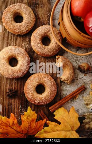 Hausgemachte Apple Cider Donuts | Donuts - Herbstnachtisch mit Thanksgiving Stockfoto