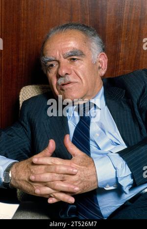 Israelischer Außenminister Yitzhak Shamir, Kopf-und-Schulter-Porträt, New York City, New York, USA, Bernard Gotfryd, Oktober 1984 Stockfoto