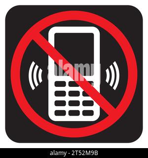 Schwarzes, kein Telefonschild. Verbot der Nutzung von Mobiltelefonen. Vektorabbildung mit Warnsymbol. Symbol für verbotene mobile Kommunikation auf weißer Rückseite isoliert Stock Vektor