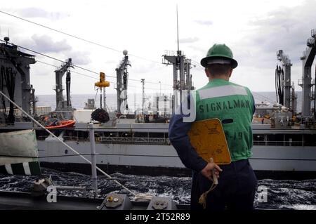 Amphibienkommandoschiff USS Blue Ridge (LCC 19), Deck Department, RAS, USNS John Ericsson (T-AO 194) Stockfoto