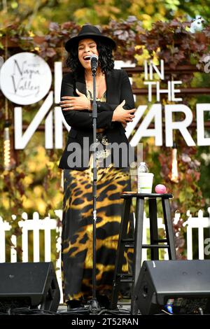 St. Helena, USA. November 2023. Jordin Sparks tritt am 2. November 2023 in der Charles Krug Winery auf Helena, Kalifornien. Foto: Casey Flanigan/imageSPACE/SIPA USA Credit: SIPA USA/Alamy Live News Stockfoto
