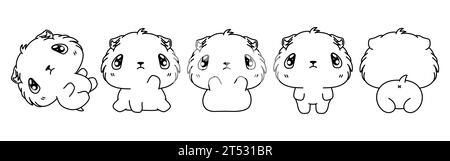 Sammlung von Vector Cartoon Meerschweinchen Malseite. Set von Kawaii isolierte Tierumrisse für Aufkleber, Babydusche, Malbuch, Drucke für Stock Vektor
