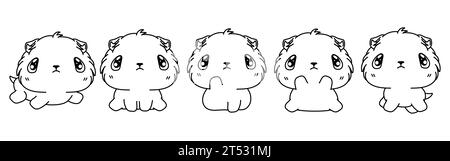 Satz der Vektor-Cartoon-PET-Malseite. Sammlung von Kawaii isolierten Meerschweinchen-Outline für Aufkleber, Babydusche, Malbuch, Drucke für Kleidung Stock Vektor