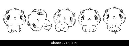 Set von Kawaii isolierten Baby Meerschweinchen Malseite. Sammlung von niedlichen Vektor-Cartoon Nagetier-Outline für Aufkleber, Baby-Dusche, Malbuch Stock Vektor
