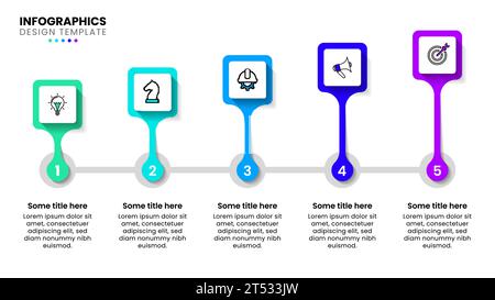 Infografik-Vorlage mit Symbolen und 5 Optionen oder Schritten. Wachsende Quadrate. Kann für Workflow-Layout, Diagramm, Banner und Webdesign verwendet werden. Vektorillustrat Stock Vektor