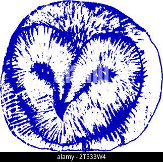Scheuneneule Gesicht blau. Vektorgrafik von Hand gezeichnet. Schlampiger Grunge-Style mit Doodle Stock Vektor