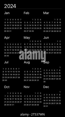 2024 Design der Kalendervorlage. Die Woche beginnt mit dem Sonntagskalender. Desktop-Planer in schlichtem, sauberem Stil. Firmenkalender oder Geschäftskalender. Stock Vektor