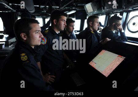 Bridge, George H.W. Bush Carrier Strike Group, spanische Fregatte, SPS Almirante Juan de Borbon (F 102), U.S. Navy, USS Truxtun (DDG 103), Besuch Stockfoto