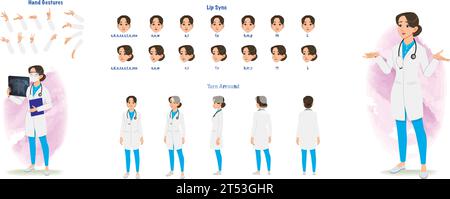 Ein Modellblatt für Radiologen. Weibliche Ärzteschleife. Handgesten des Arztes, Lippensynchronisierung Stock Vektor