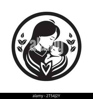 Mutter und Baby stilisierte Vektor Symbol, Mutter umarmt sie Kind logo Vorlage Stock Vektor