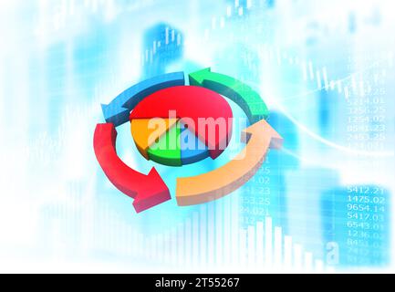 Finanzhintergrund mit abstraktem Wachstumsdiagramm. 3D-Abbildung Stockfoto