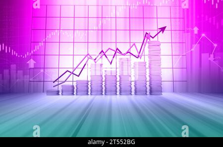 Finanzhintergrund mit abstraktem Wachstumsdiagramm. 3D-Abbildung Stockfoto