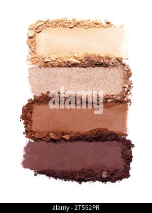 Bereich der Lidschatten-Textur isoliert auf weißem Hintergrund. Pinselmuster für Kosmetikprodukte Stockfoto