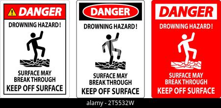 Gefahrenschild Ertrinken Gefahr – Oberfläche Kann Durchbrechen, Halten Sie Sich Von Der Oberfläche Fern Stock Vektor