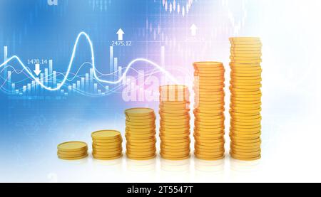 Finanzhintergrund mit abstraktem Wachstumsdiagramm. 3D-Abbildung Stockfoto