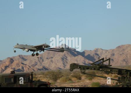 Start, Marine Aviation Weapons and Tactics Squadron One, MAWTS 1, Navy, RQ-7B Shadow, U.S. Marine Corps, U.S. Navy, UAV, unbemannte Luftfahrzeuge, Waffen und Taktik Instructor's Course 2-11 Stockfoto