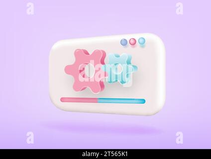 Systemaktualisierung 3D-Vektorkonzept. 3D Morphism Gear für das Design mobiler Apps. Systemaktualisierung. 3D-Vektor-Renderkonzept Stock Vektor