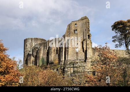 Das historische Norman Castle of Barnard Castle aus dem 12. Jahrhundert im Herbst, Teesdale, County Durham, Großbritannien Stockfoto