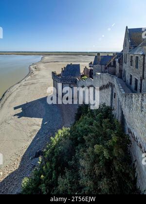 Aus der Vogelperspektive, Frankreich, Normandie, Salzwiesen, Kloster und Abtei Mont-Saint-Michel, Le Mont-Saint-Michel Stockfoto
