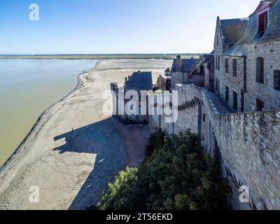 Aus der Vogelperspektive, Frankreich, Normandie, Salzwiesen, Kloster und Abtei Mont-Saint-Michel, Le Mont-Saint-Michel Stockfoto